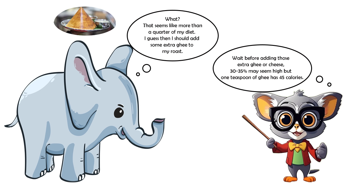 Conversation about fats and oil between an elephant and bush baby animation