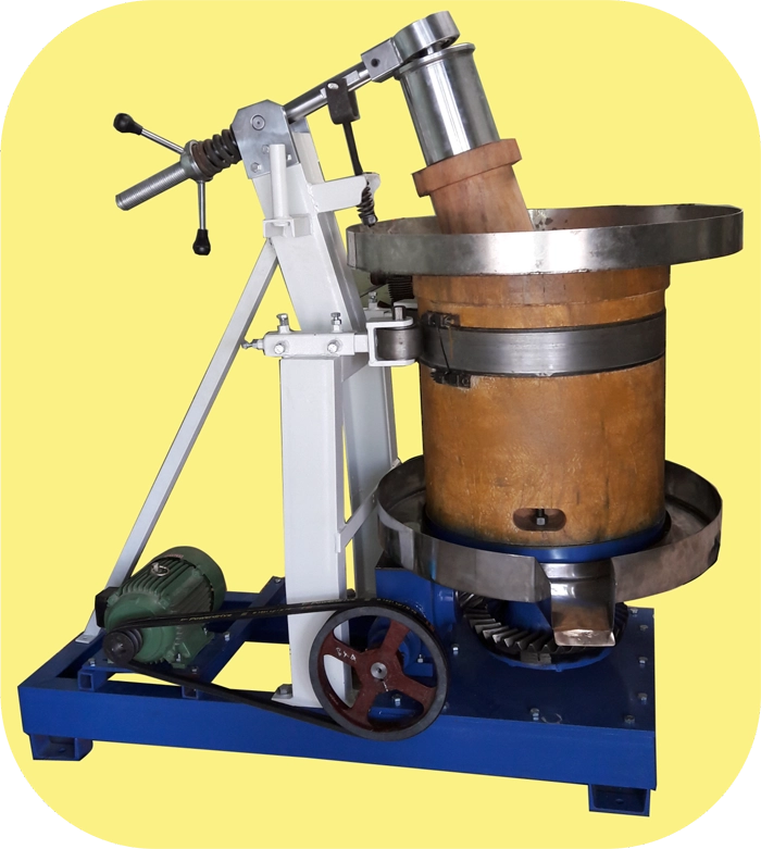 Wood pressed oil extractor instrument with yellow background